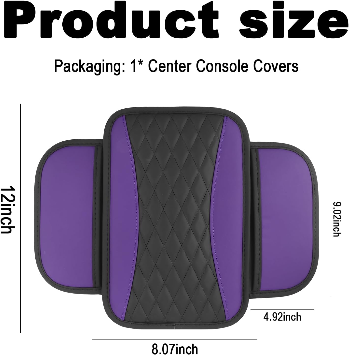 Patchwork Leather Car Center Console Cover with Side Pocket,Arm Rest Cover for Car Enhanced Comfort & Protection,2026 Upgraded Middle Console Covers Fit for Most Vehicles (Purple)