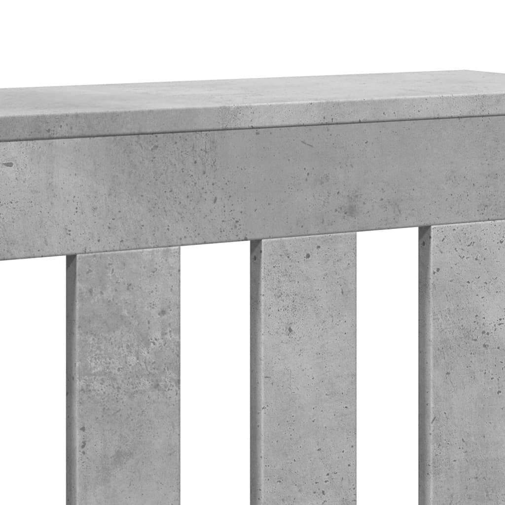 Revestimiento para radiadores de color gris hormigón, material de madera, 104 x 20 x 82 cm, con diseño de lamas, práctica superficie de almacenamiento, duradera y resistente a la humedad