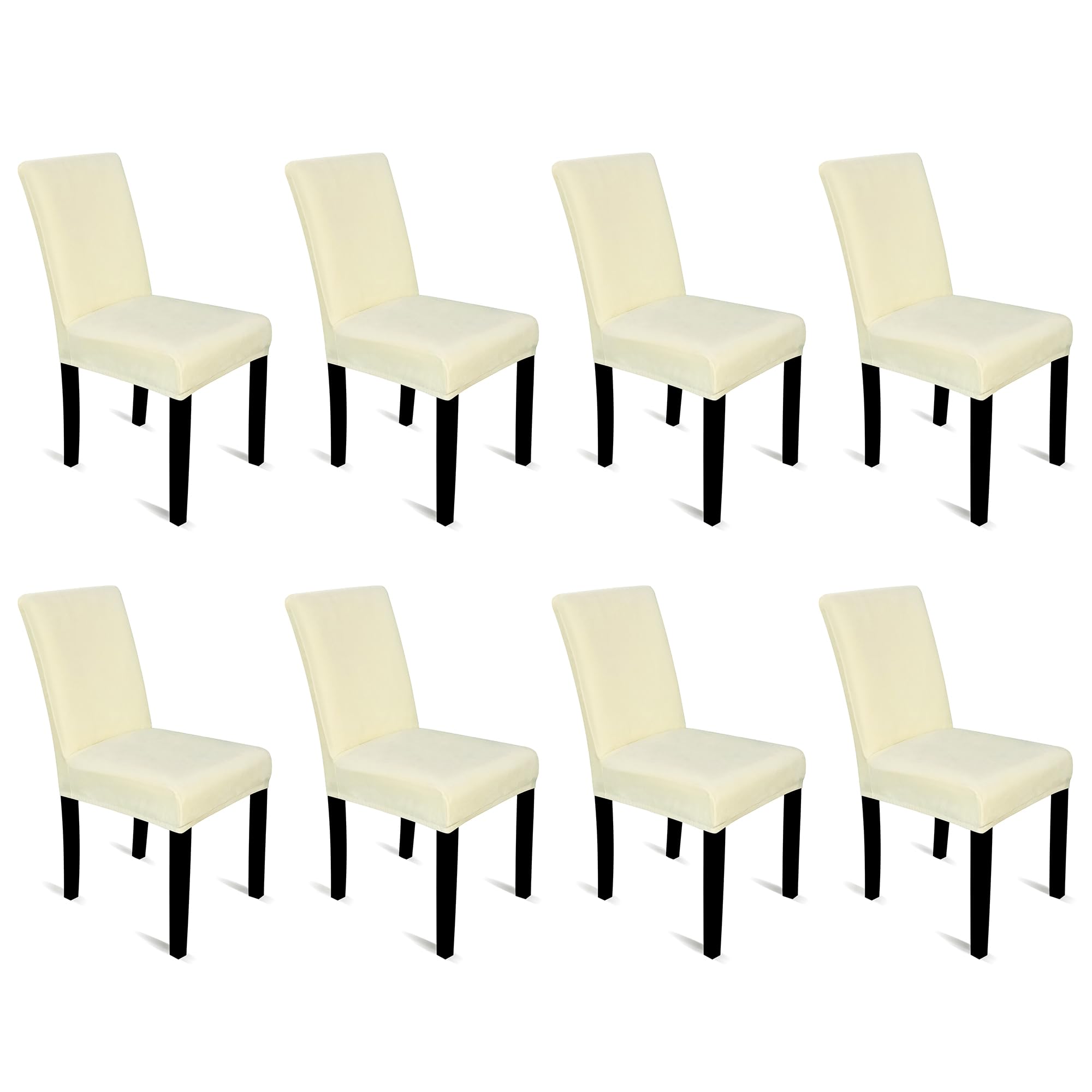 Trimming Shop Velvet High Back Dining Chair Covers, Ivory, Pack of 8