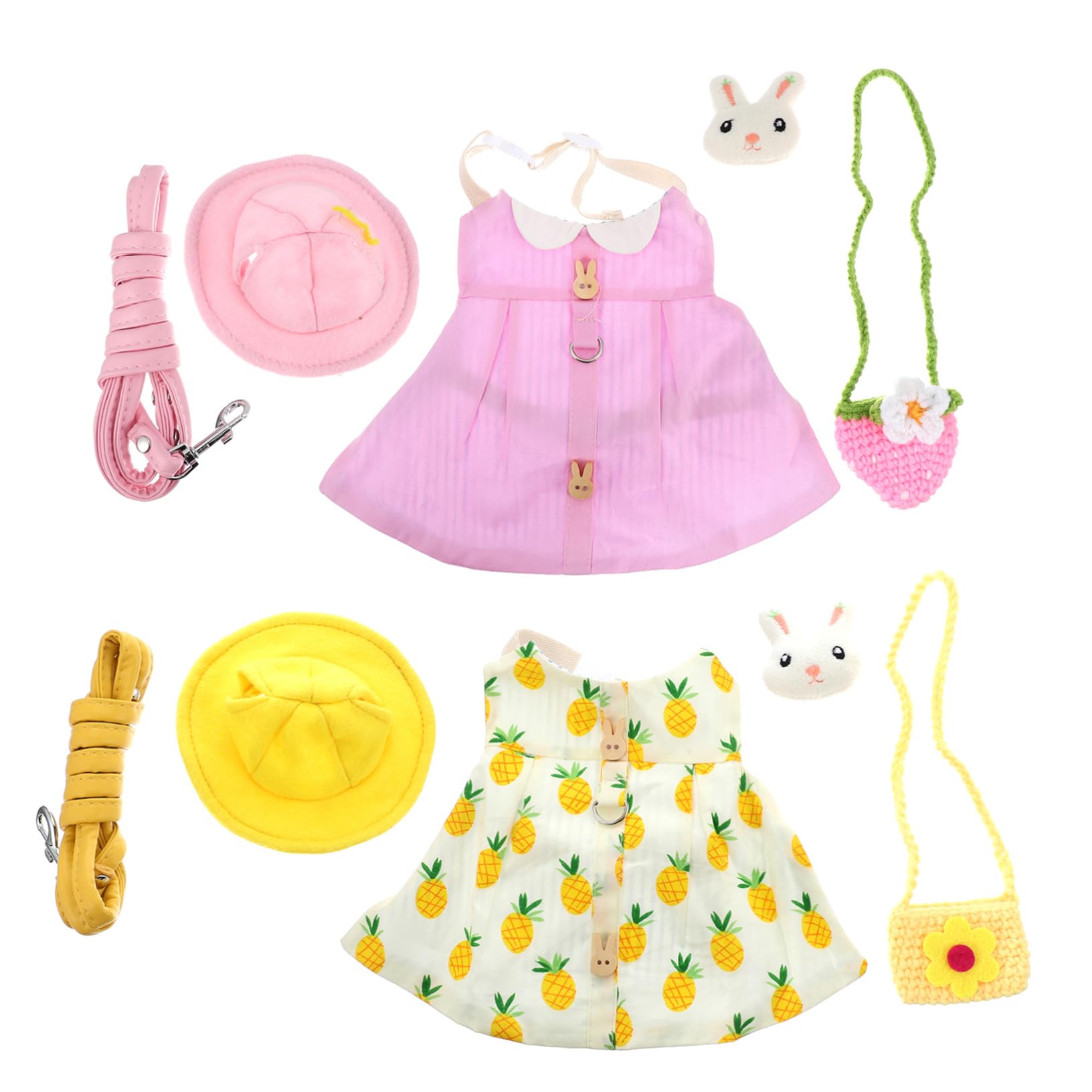 ORFOFE 2 Satz Kaninchengeschirr Satz aus Baumwolle mit Süßer Tasche und Mütze Vollschutz für Bauch und Hals Bequemes und Ausziehen Cartoon Stil für Kleine Kaninchen
