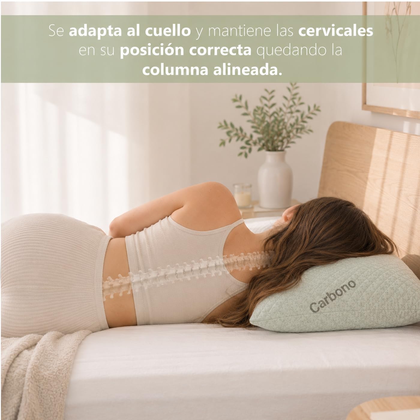 ACCRUX-Almohada Viscoelástica de Carbono núcleo 100% Viscoelástico (150cm) | Almohada de Carbono con Funda Stretch Extraíble. Antialérgica, Transpirable, Suave, Ergonómica y Máximo Confort