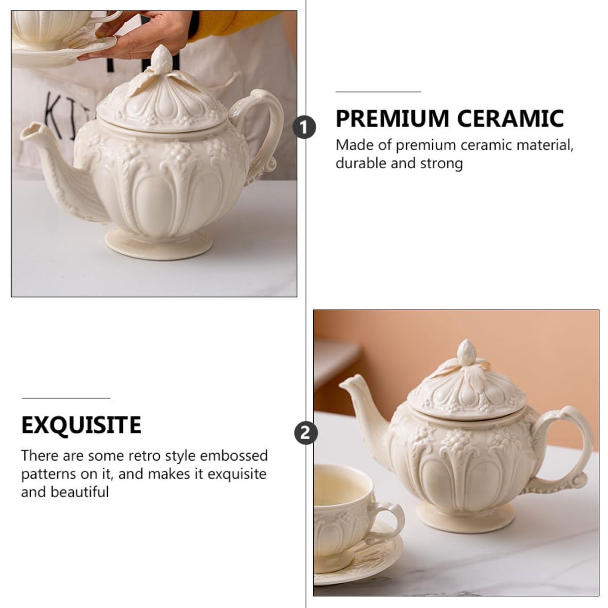 Cafetera y Mango Cómodo Gran Capacidad Cerámica Beige de Estilo Británico Adecuado para Preparar Café y Leche en Cocina Retro
