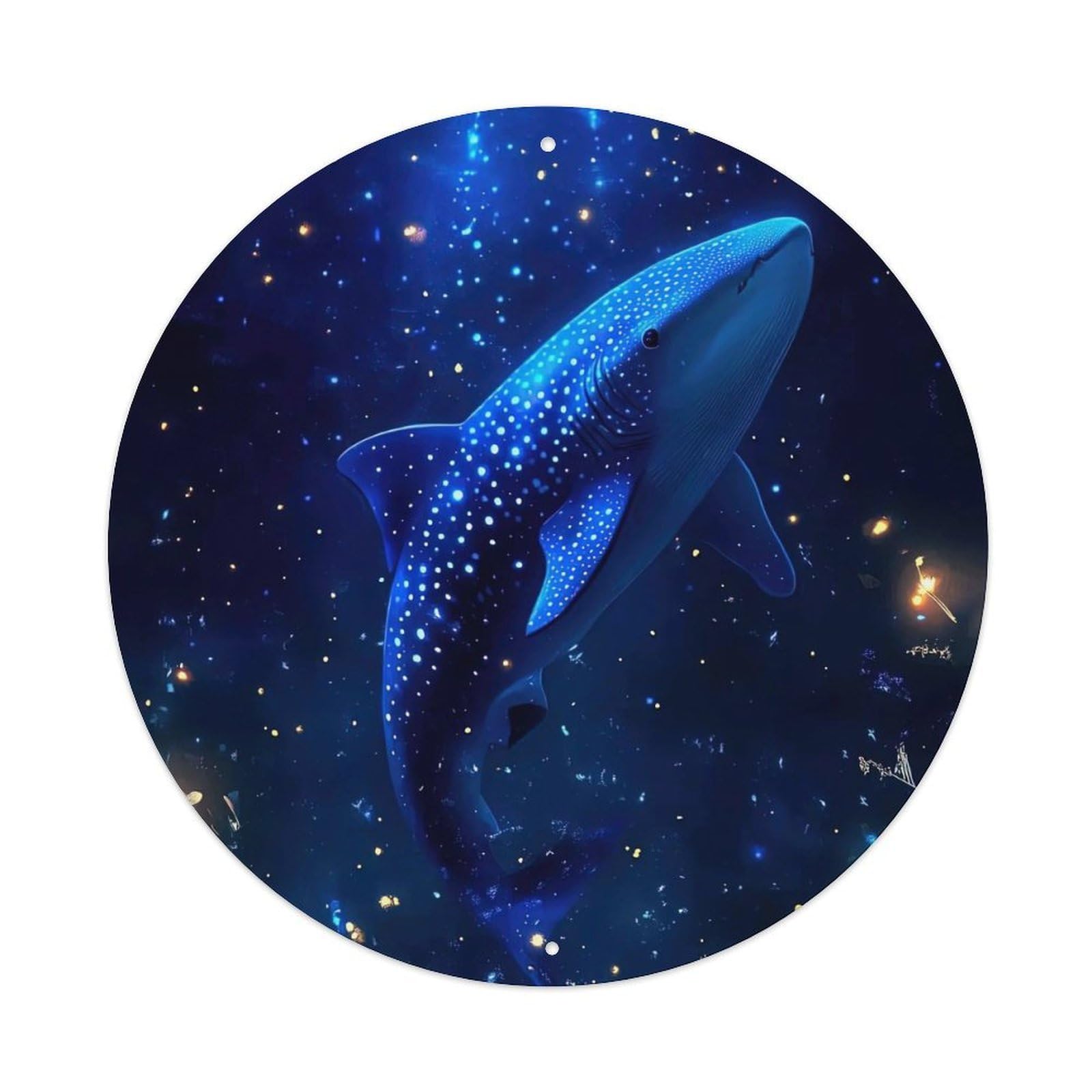 Cwbufd Vintage Style Marine Animals Whale Shark Bioluminescent Deep Sea Fantasy Glow Vintage Metal Tin Sign Plaque Wall Decor For Cafe, Club Bar, Office, Garden Metal Poster 8X8inch