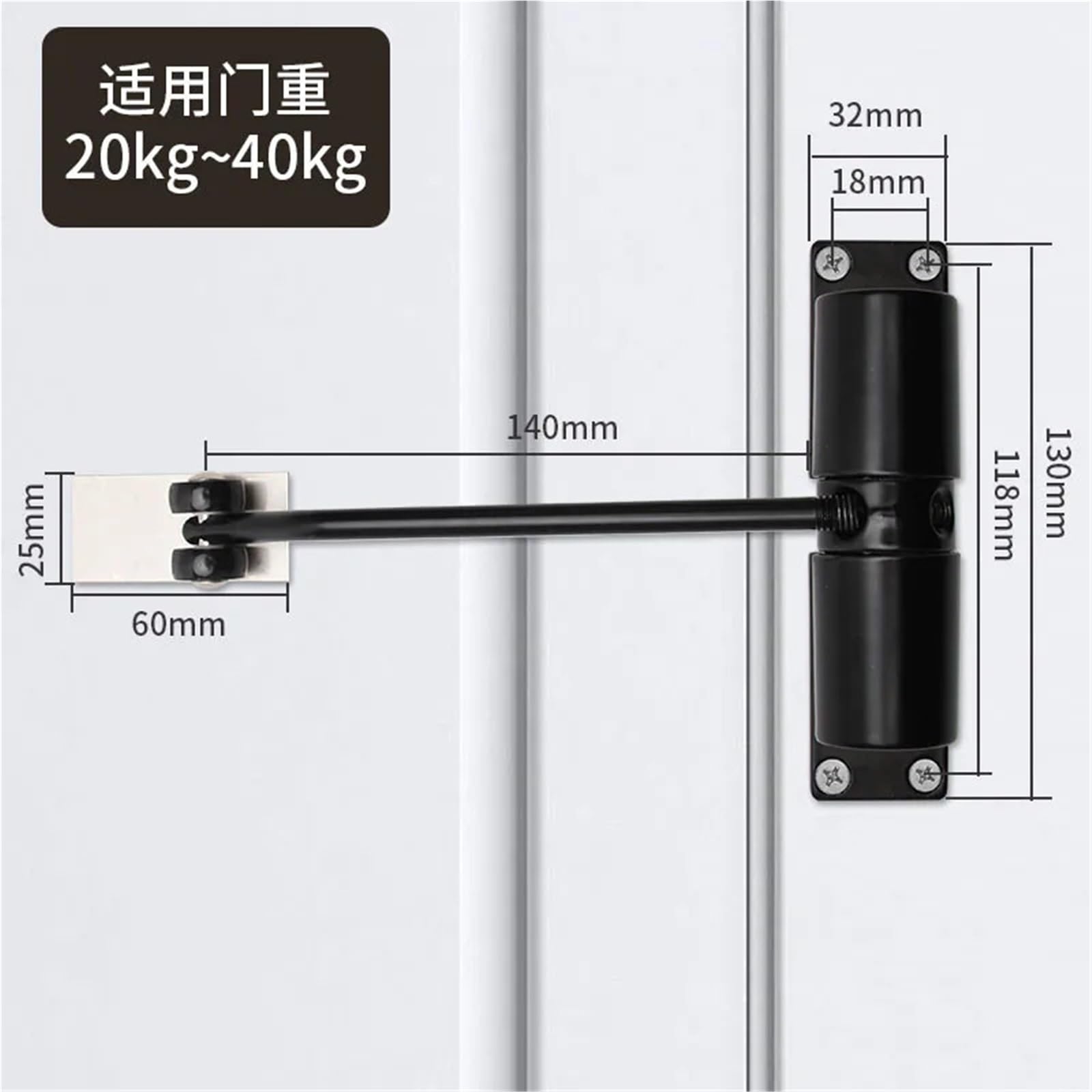 2 Pz 20-40 Kg Chiudiporta Automatici Regolabile Heavy Duty Sicurezza Primavera Silenzio Dispositivo Di Chiusura Mobili Porta Hardware Convertire Incernierato Per Porte(Black)