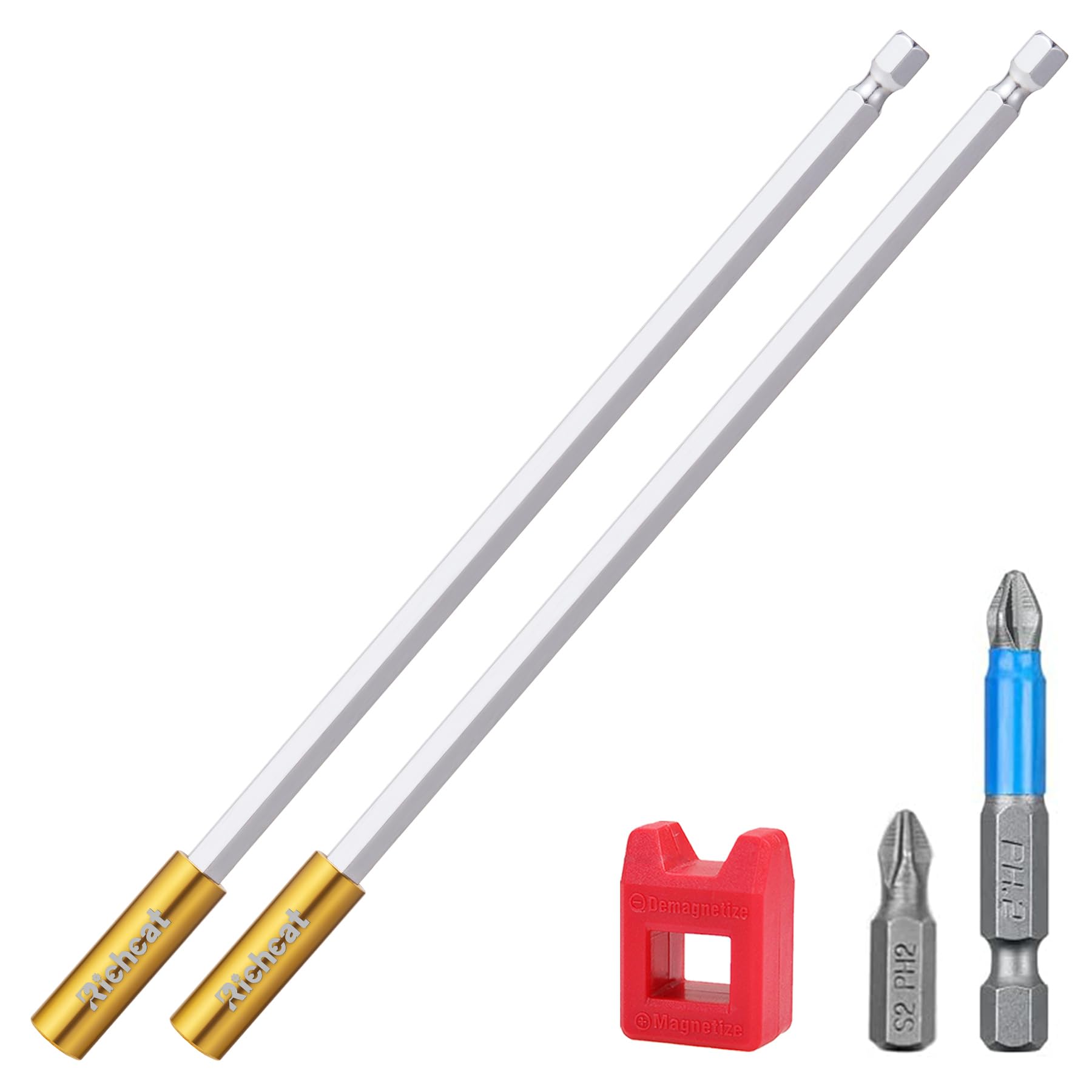 2PCS Strong Magnetic Extension Socket Drill Bit Holder 1/4" Hex Power Tools,Strong Magnetic Extension Bit Holder,Hex Shank S2 Steel Magnetic,12-inch
