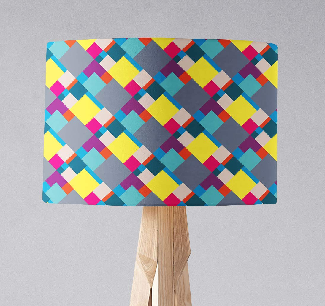 Grey Lampshade with Multicoloured Geometric Design, Ceiling or Table