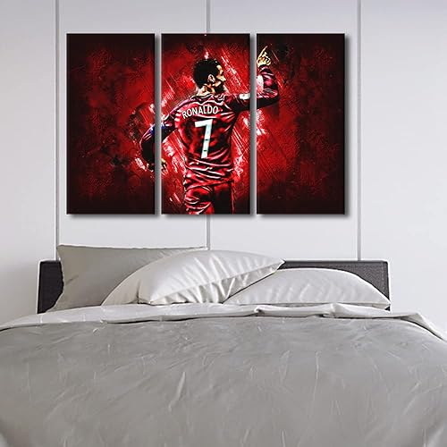 Miniatura 198 de TISHIRON 3 paneles CR7 Cristiano Ronaldo - Póster en lienzo para decoración de pared, pelota deportiva, casa moderna, para club, arena, sala