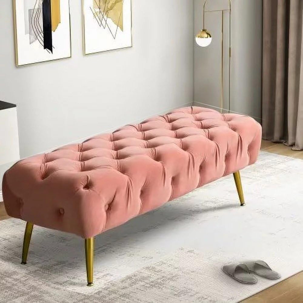 CROWN FURNITURE ART Upholstered Flip Top Storage Bench for Living Room| Storage Bench in Golden Steel Legs (Pink (Without Storage)) (B0D357S5LG) Amazon Price History, Amazon Price Tracker