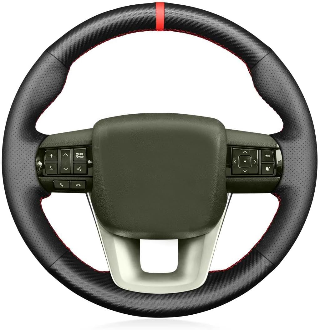 Car Steering Wheel Cover fit for Toyota Hilux VIII 2021 GGN125L SR5 Fortuner 2015 2016 2017 2018 2019 2020 Hand Stitched DIY Custom Auto Interior Accessories Black Matte Carbon Fiber