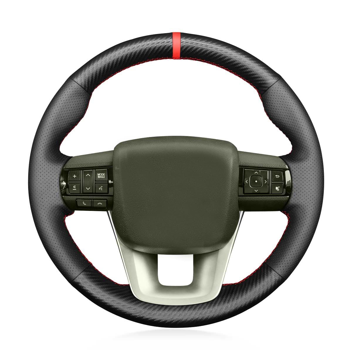 Car Steering Wheel Cover fit for Toyota Hilux VIII 2021 GGN125L SR5 Fortuner 2015 2016 2017 2018 2019 2020 Hand Stitched DIY Custom Auto Interior Accessories Black Matte Carbon Fiber-image-29