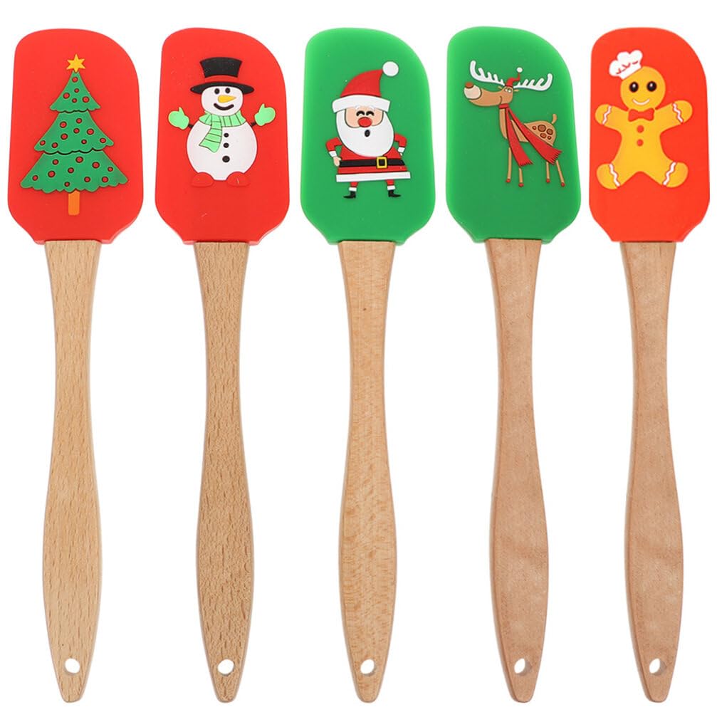 BESTonZON Lot de 5 Spatules en Silicone Résistantes à Haute Température pour Pâtisserie et Raclage de Gâteau, pour Noël et Desserts Délicats Style Aléatoire