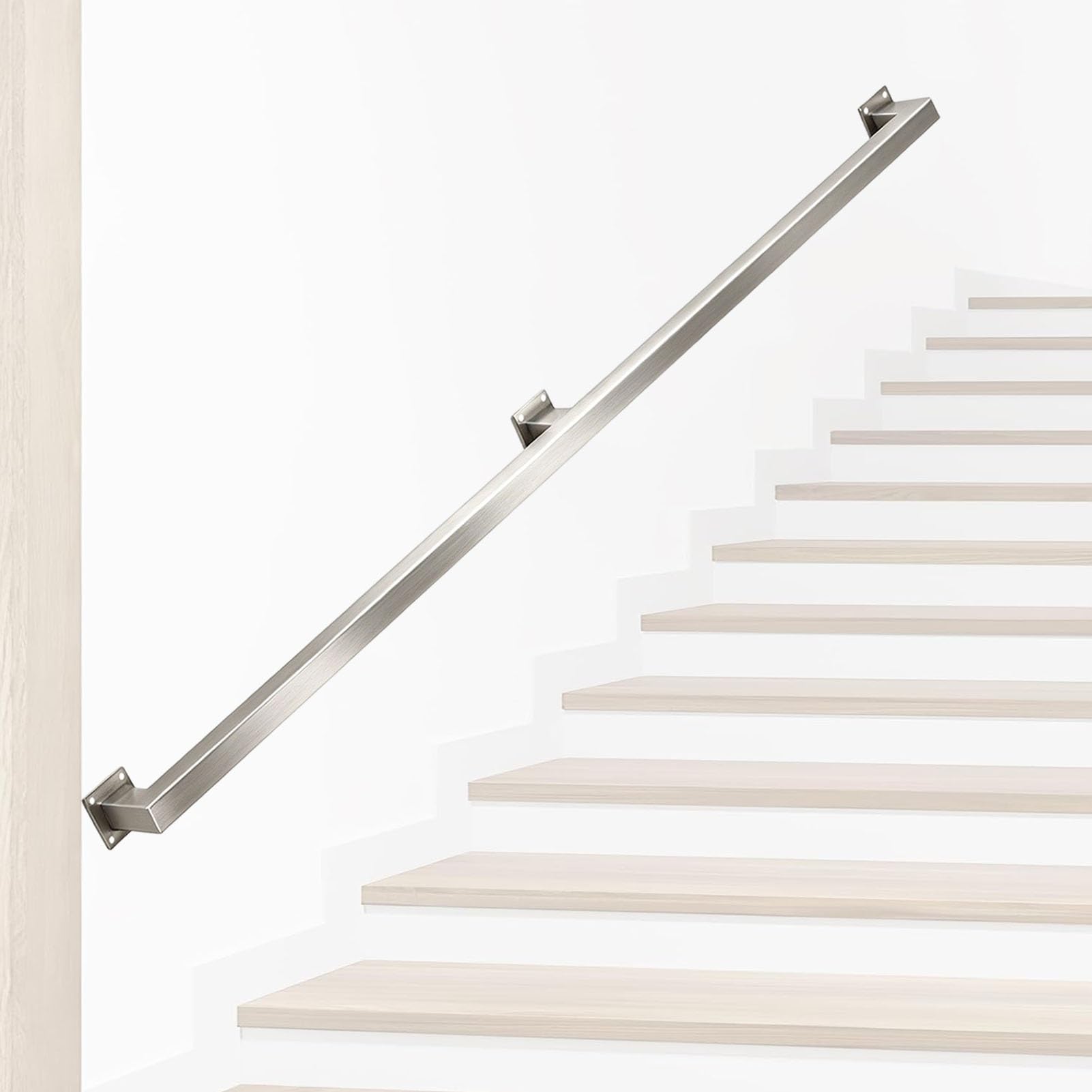 Junvstor Industrial Hand Rails for Stair Indoor Outdoor Steps Grab Bar Kit, Wall Mount Staircase Handrail - Stainless Steel Stair Railing Safety Banister 240cm 360cm 450cm(17ft/510cm)