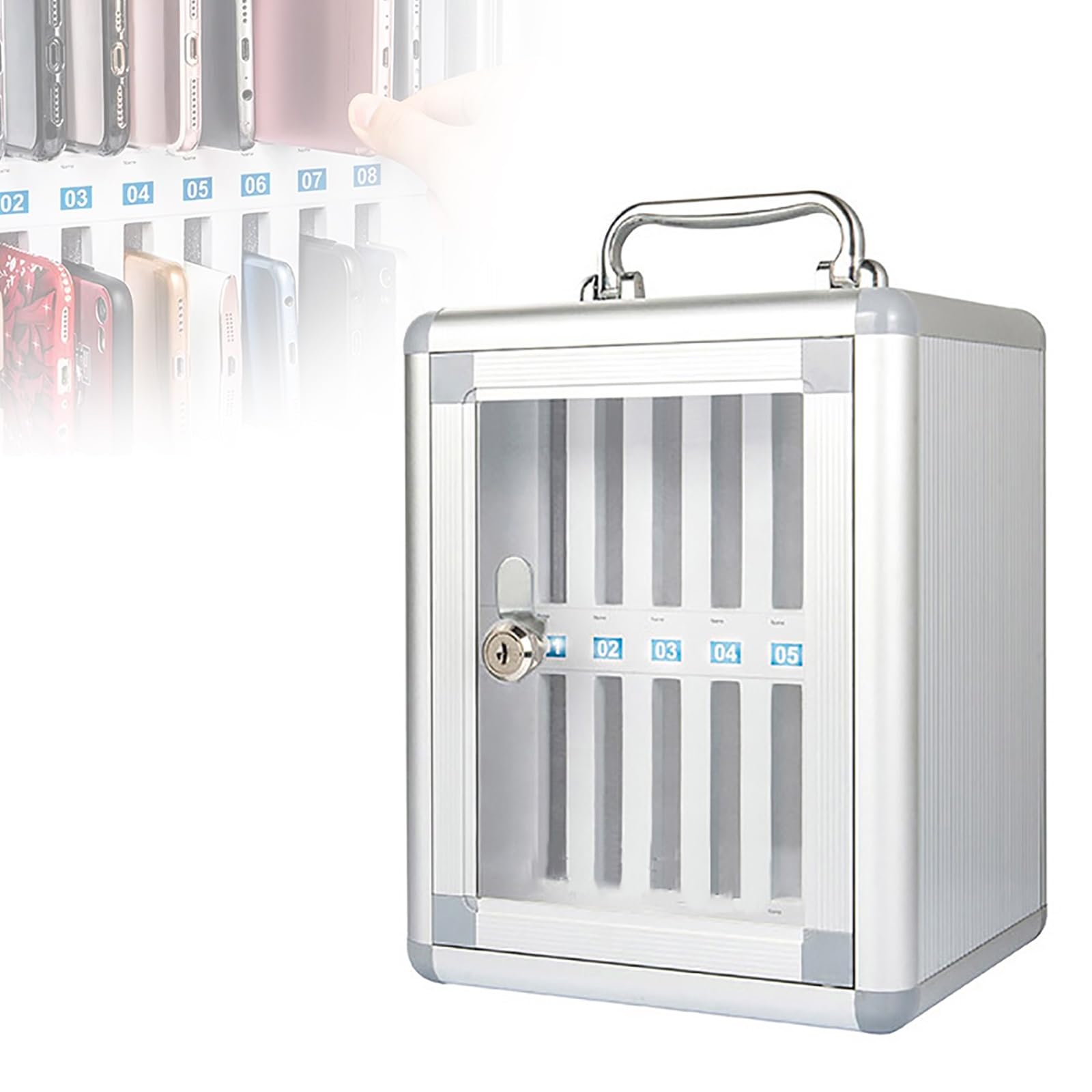 Boîte de Rangement Portable pour téléphone Portable, étui de Rangement de Poche, boîte à clés avec poignée pour école, Salle de Classe, Bureau, Examen (21 x 19 x 26,5 cm / 8 x 7 x 10 Pouces)