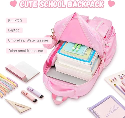 Miniatura 5 de mygreen Bonita mochila escolar para niñas con múltiples bolsillos, Azul brillante, Grande, Personalizado