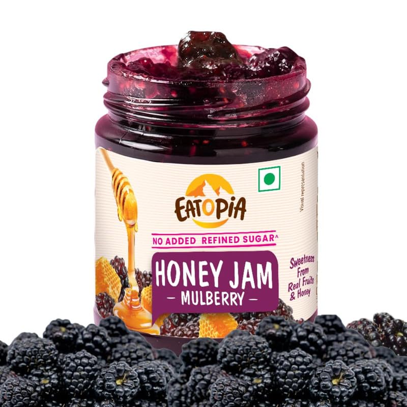 Eatopia Sugar Free Mulberry Honey Jam | 100% Pure & Natural | Healthy Jam for Kids & Adults | No Added Flavours & Preservatives | 70% Mulberries & Wild Honey | Good for Gut Health | Pack of 1 | 240g