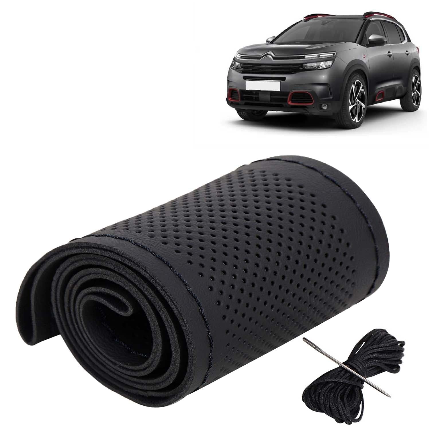 KINGSWAY® Car Steering Wheel Cover Sewable Compatible with Citroen C5 Aircross (Year 2021 Onwards), Top-Notch PU Leather