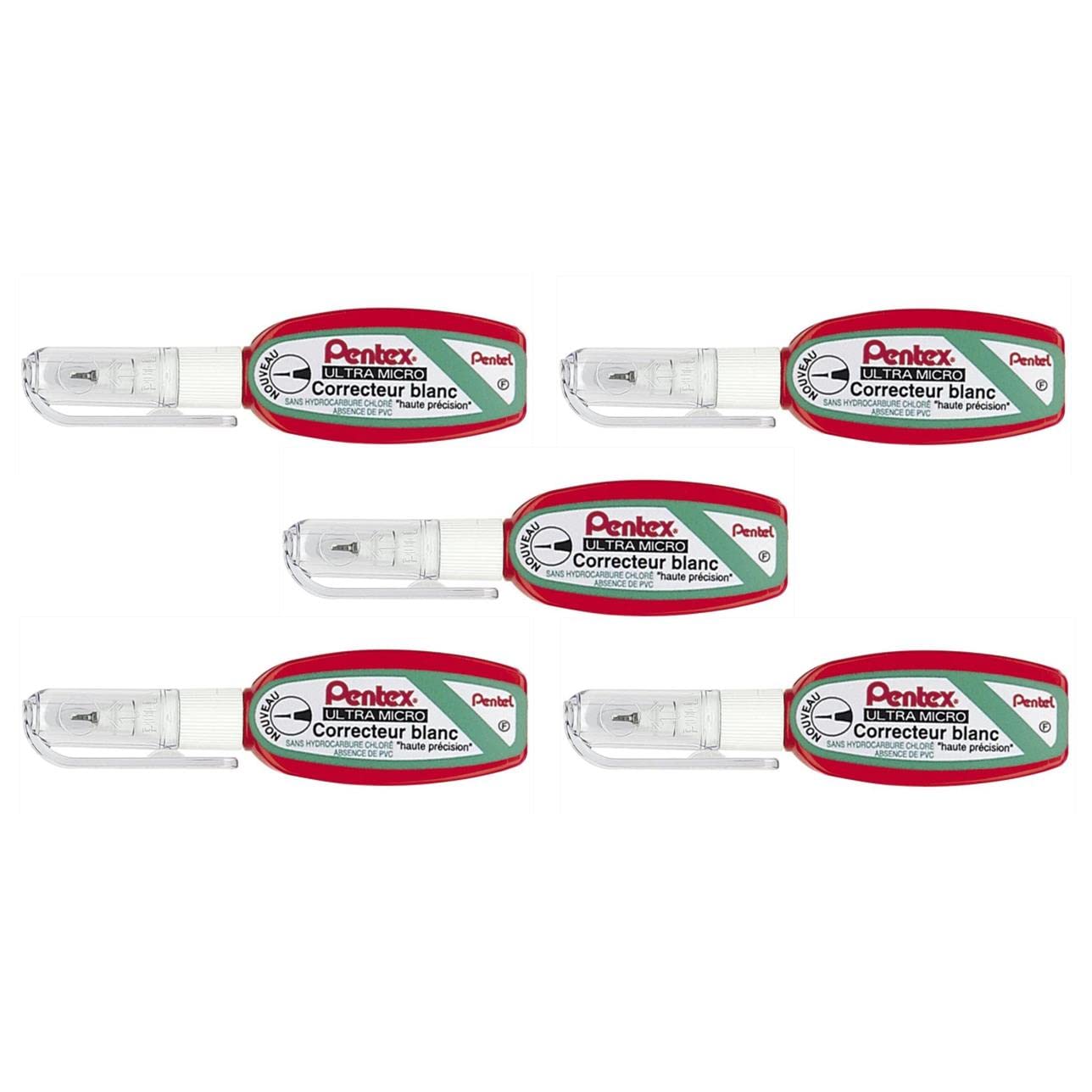 PENTEL Lot de 5 Correcteurs Liquide Pentex Pocket ZL103-WF Haute précision 4,2ml Blanc