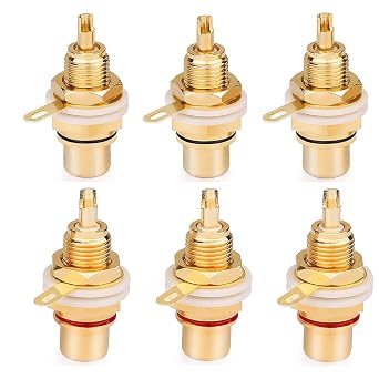 Gold Plated Female RCA Phono Panel Mount Chassis Socket Plug Jack Connector - 6 Pcs