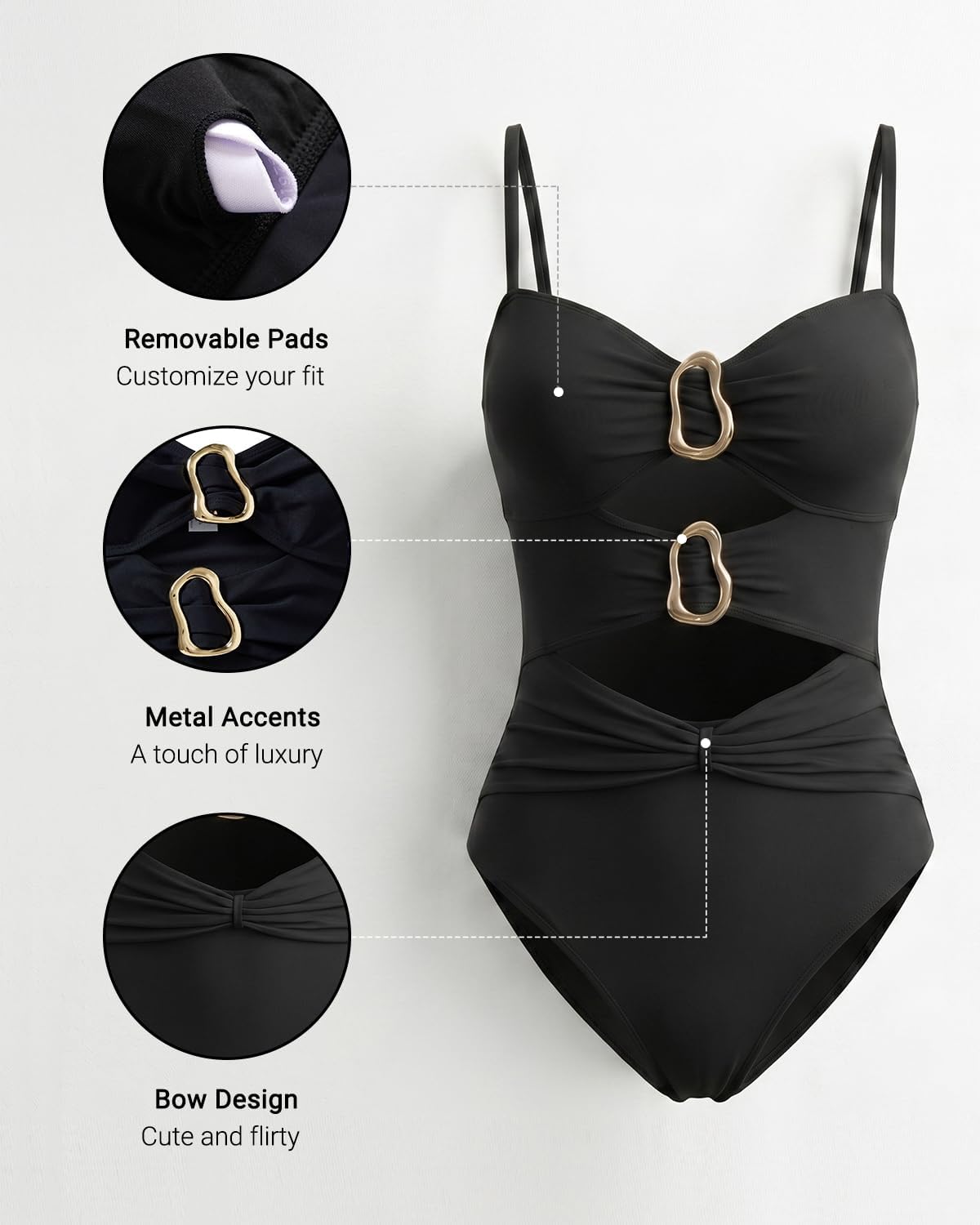 One Piece Swimsuit for Women with Metal Ring Swim Suit Sexy Bathing Suit Cutout Monokini 2026