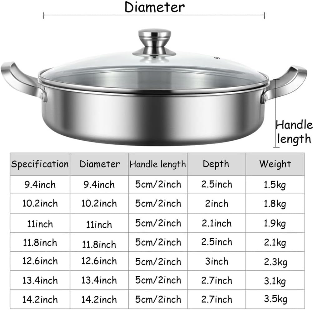 Spanish Paella Pan with Lid, Stainless Steel Skillet Pan with Dual Handles Nonstick Frying Pans Food Plate Large Seafood Pans Great for Paella Parties Indoors Outdoors,10.2inch