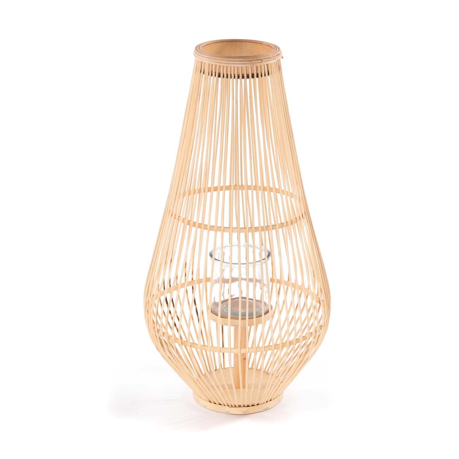 Lanterna in bambù Finn | Altezza 70 cm | con Inserto in Vetro | portacandele Lanterna Moderna | Decorazione terrazza Balcone Interno