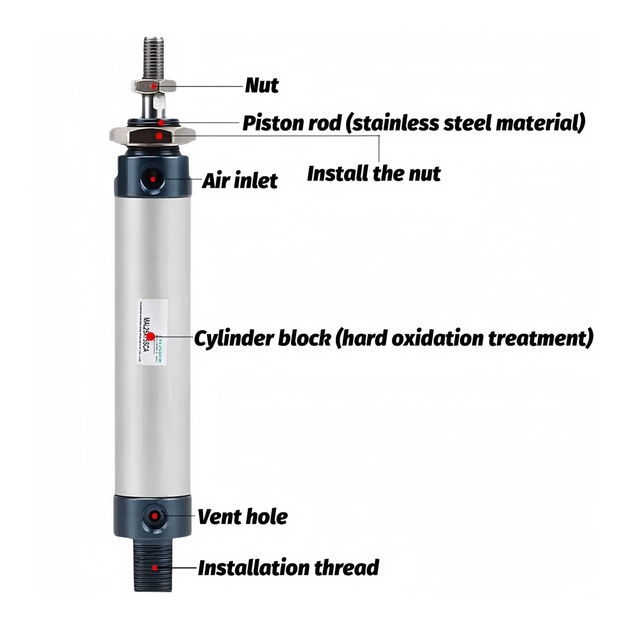 Cilindro pneumatico a doppio effetto MAL alesaggio piccolo MAL16 MAL20/25/32/40mm corsa 10/15/20/25/30/40/50/55/60/75/100(50mm stroke,Bore 32mm)