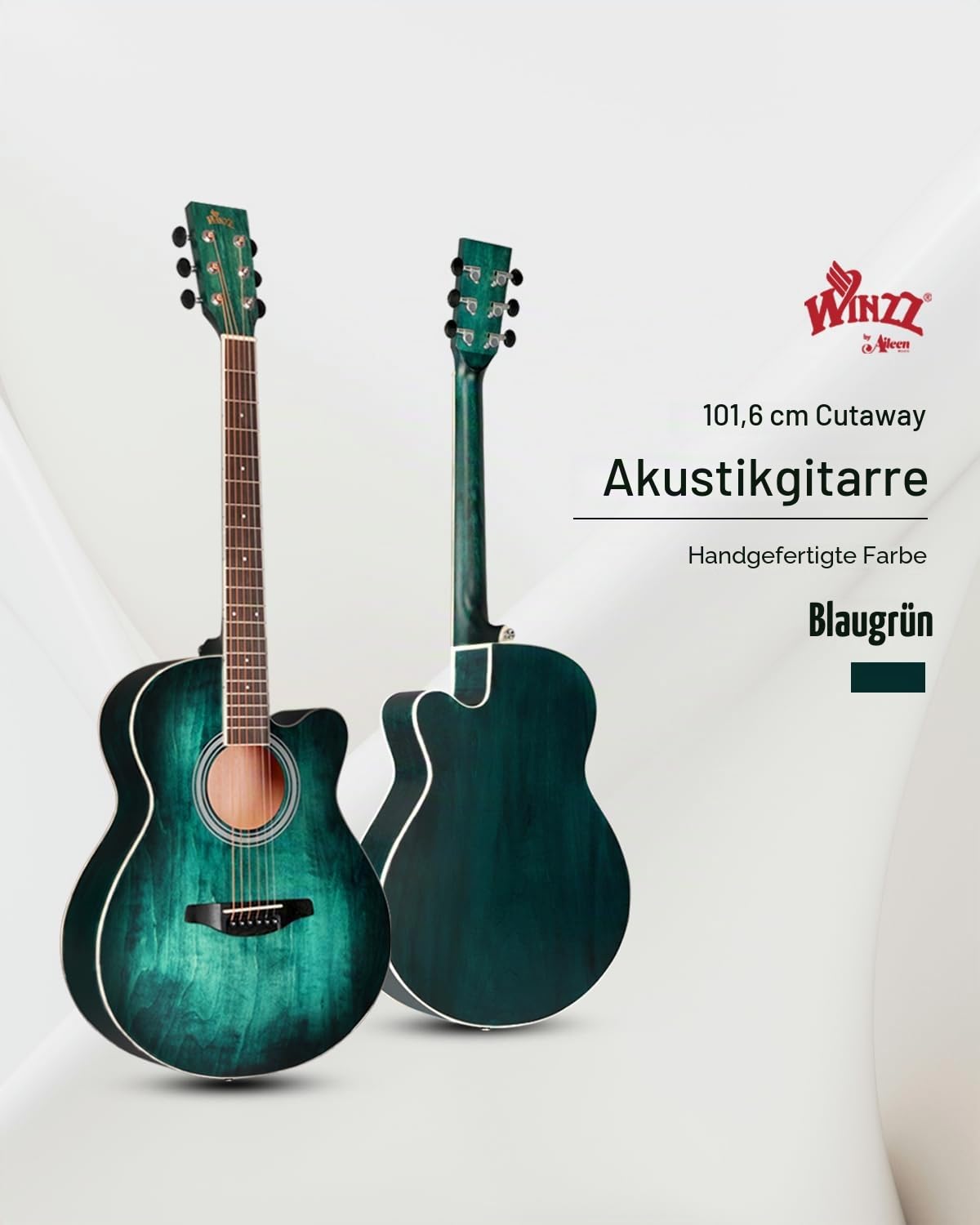 Winzz Akustikgitarre Blau-grün, Westerngitarre 40 Zoll, Gitarre Anfänger Set mit Gitarrenständer, Gitarren Plektrum, Gitarrengurt, Gitarrenstimmgerät, Gitarrentasche