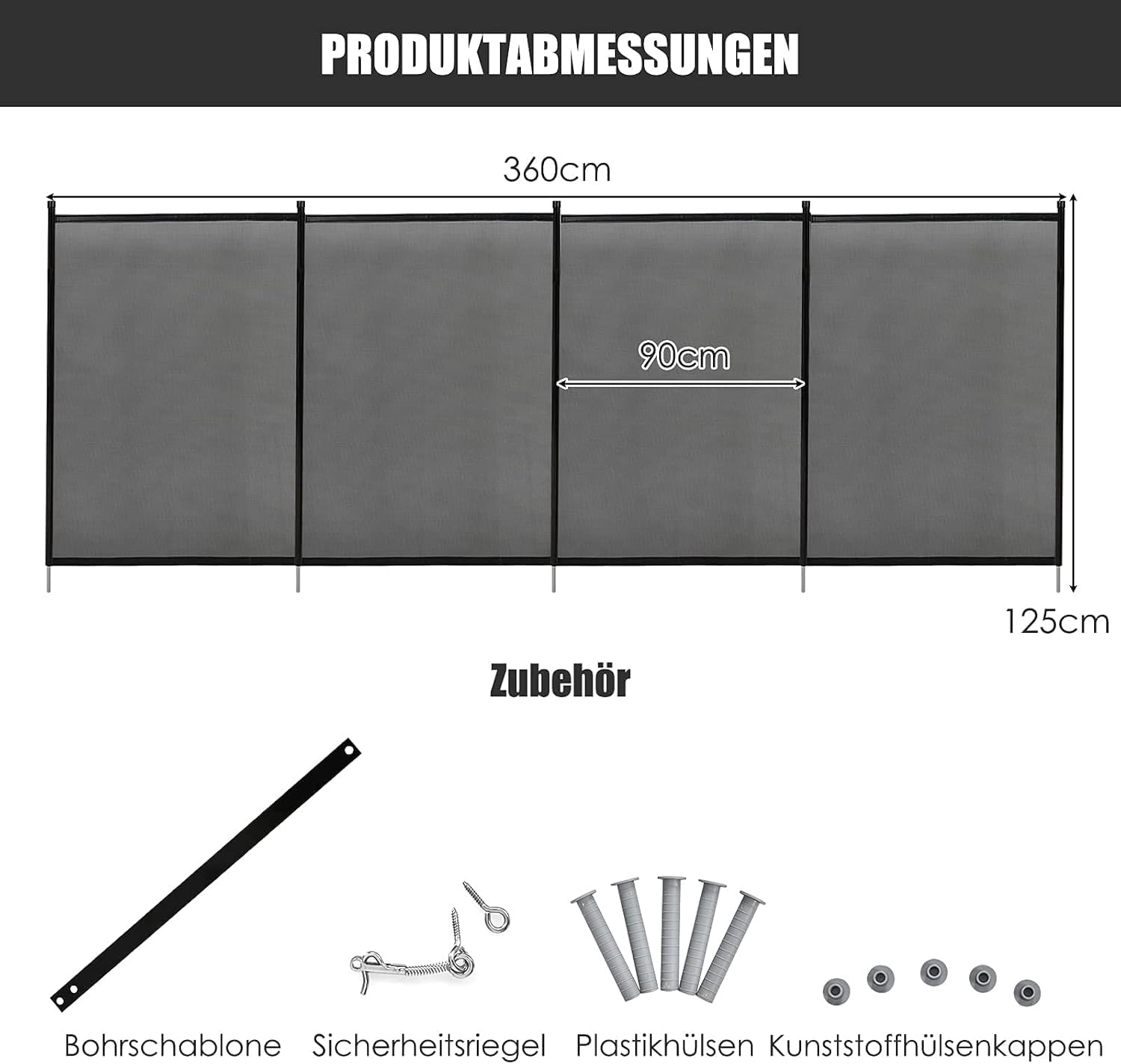 FANTASK Ogrodzenie basenowe 360 x 125 cm, ochrona przed dziećmi, ogrodzenie ochronne do basenu, ogrodu, kompletny zestaw do wbudowanych basenów