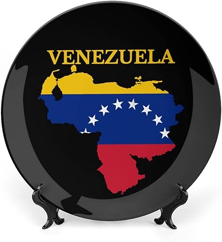Bandera de mapa de VenezuelaCustom Photo Bone China Plato decorativo Artesanías de cerámica con soporte de exhibición