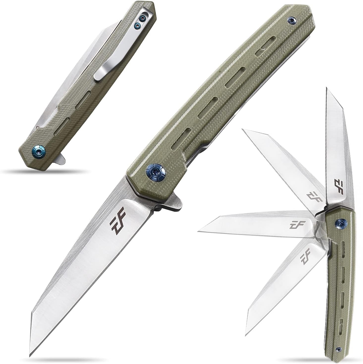 Eafengrow EF946 Folding Knife D2 Steel Blade G10 Handle EDC Tool Knives for Camping Hiking Survival Outdoor (GREEN)