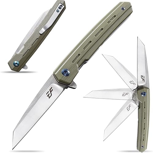 Eafengrow EF946 EDC D2 Cuchillo plegable, mango G10, cuchillo aleta EDC con clip de bolsillo, carpeta de rodamiento de bolas de apertura rápida con