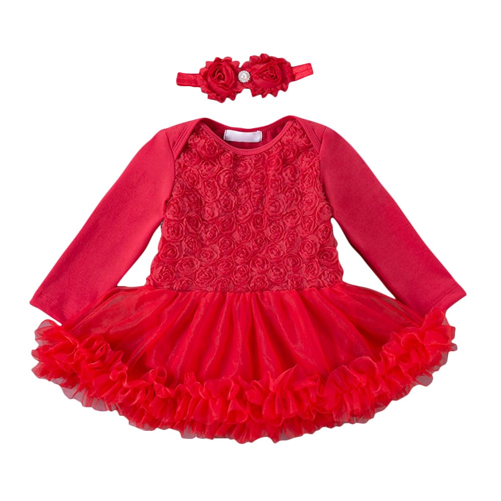 Hopscotch Baby Girls Mini Length Party Dresses In Red Color For Ages (3-6 Months)