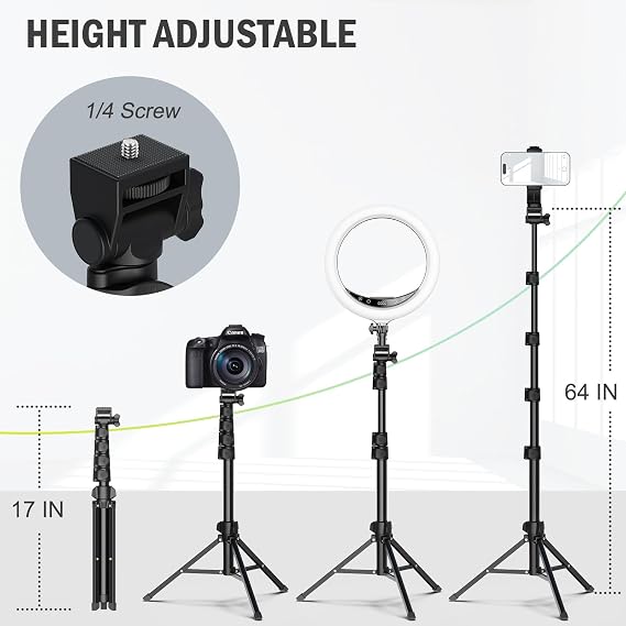 Liphisy 64 Tripod for Cell Phone & Camera, Phone Tripod with Remote and Phone Holder, Sturdy & Stable Height Adjustable Multi-Angle Shot Selfie Stick Tripod for Video Recording