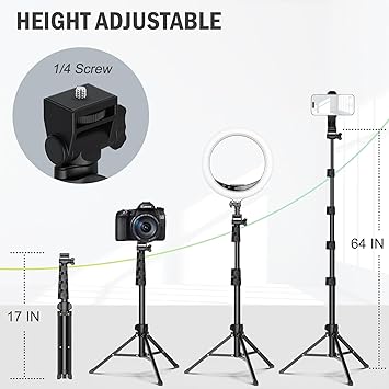 Liphisy 64 Tripod for Cell Phone & Camera, Phone Tripod with Remote and Phone Holder, Sturdy & Stable Height Adjustable Multi-Angle Shot Selfie Stick Tripod for Video Recording