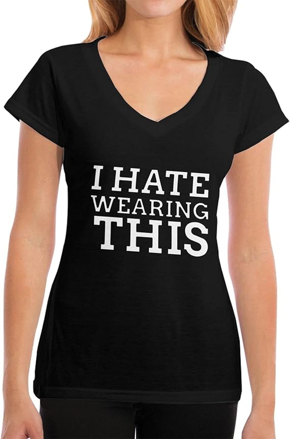 I Hate Wearing This Women's V Neck Short Sleeve T Shirts Loose Fit Summer Tops Basic Tee Shirts 