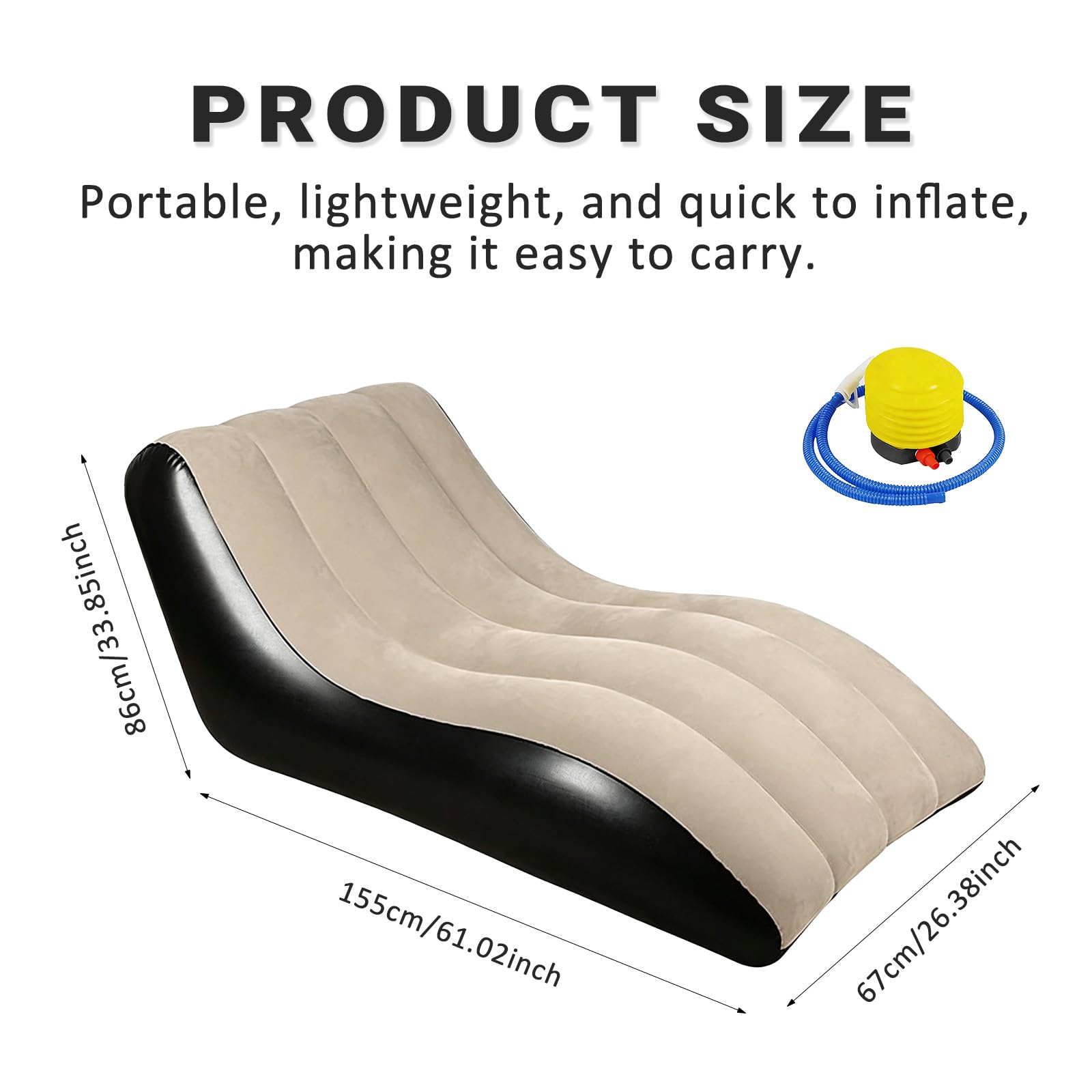 Aufblasbares Sofa, Aufblasbare Couch mit beflockter Oberfläche, Wasserdichtes Luftsofa, Sessel aufblasbar mit Luftpumpe, Tragbare aufblasbare Liege für Camping, Strand, Outdoor, Wohnzimmer (Khaki)