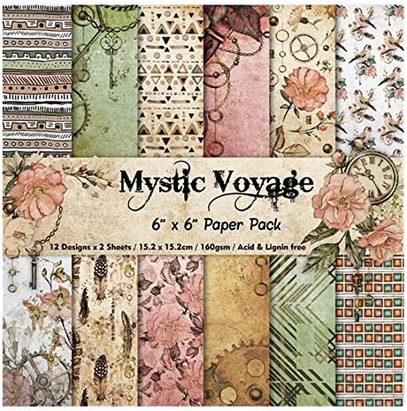 Scrapbook Paper Pad 6x6, Assorted Pattern decoupage Cardstock Paper, Single-Sided Vintage Scrapbooking DIY Decorative Cardmaking Supplies, 24pcs Junk Journaling Craft Paper
