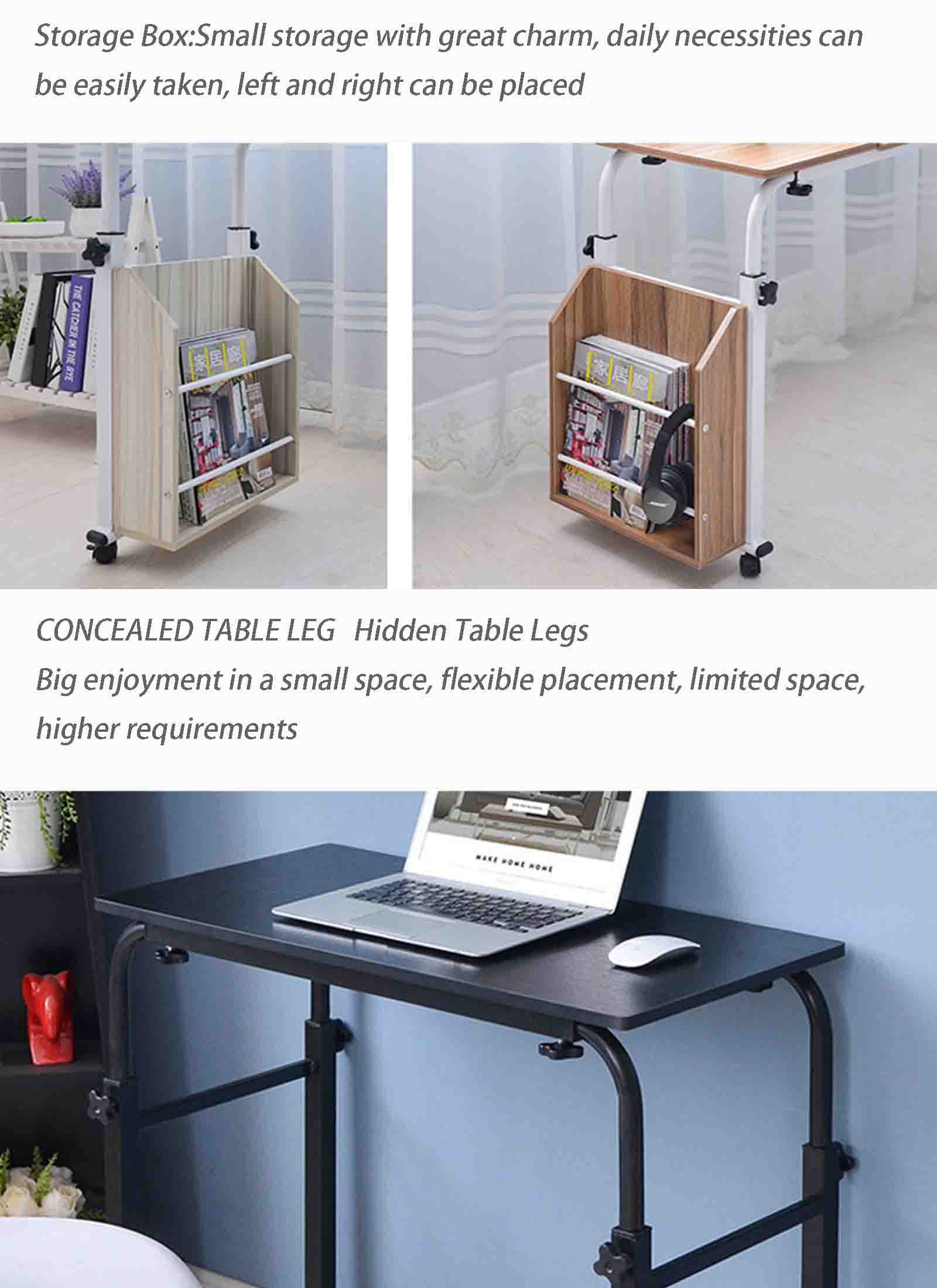 Stół nadłóżkowy z kółkami, regulowane łóżko Mobilny podnośnik Krzyżowy stolik przy łóżku Wysuwany pulpit na laptopa Stolik do karmienia (Log Colors L 80CM)