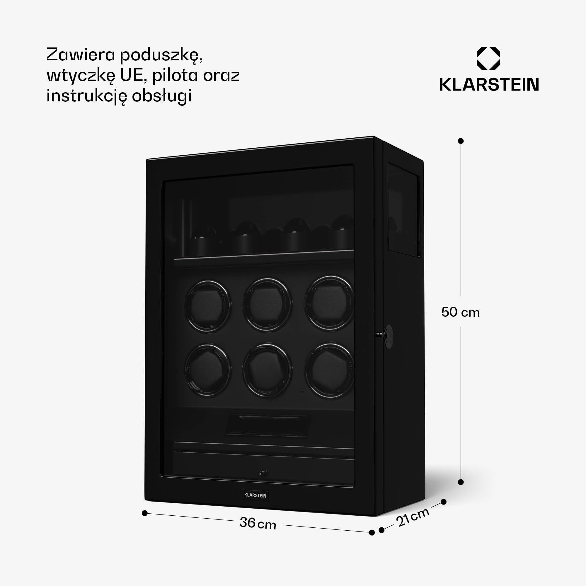 Klarstein SecureTouch Rotomat do zegarków na 10 zegarków – Automatyczny rotomat z blokadą na odcisk palca, Cichy japoński silnik, Wyświetlacz LCD i pilot, Oświetlenie LED, Szuflada na biżuterię