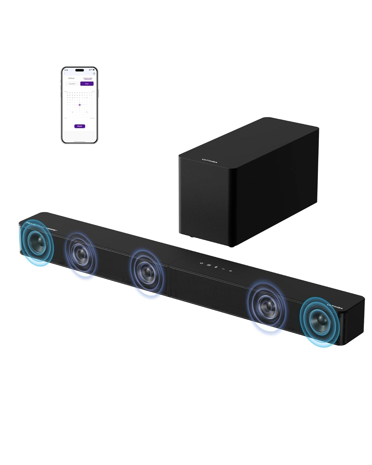 ULTIMEA 5 1CH Surround Sound Bar with Subwoofer Dolby Atmos VoiceMX BassMX APP 300W Soundbar for Smart TV