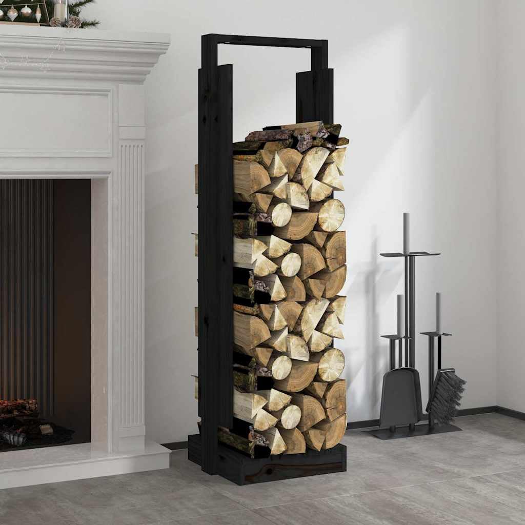 Home strumenti-Portalegna Nero 33.5x30x110 cm Legno Massello Pino