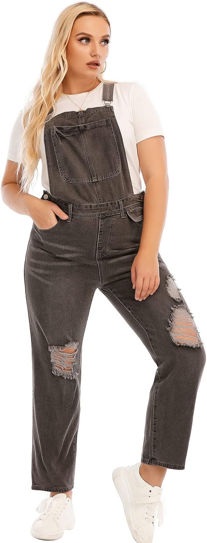 Distressed Denim Bib Overall Floral 