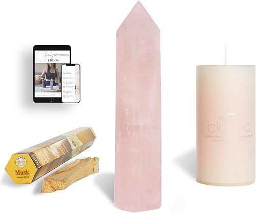 Juego grande de cuarzo rosa para amor y gratitud cristal curativo de meditación, vela rosa manifestante, palitos aromáticos rituales de almizcle, disponible en Yaxa Costa Rica
