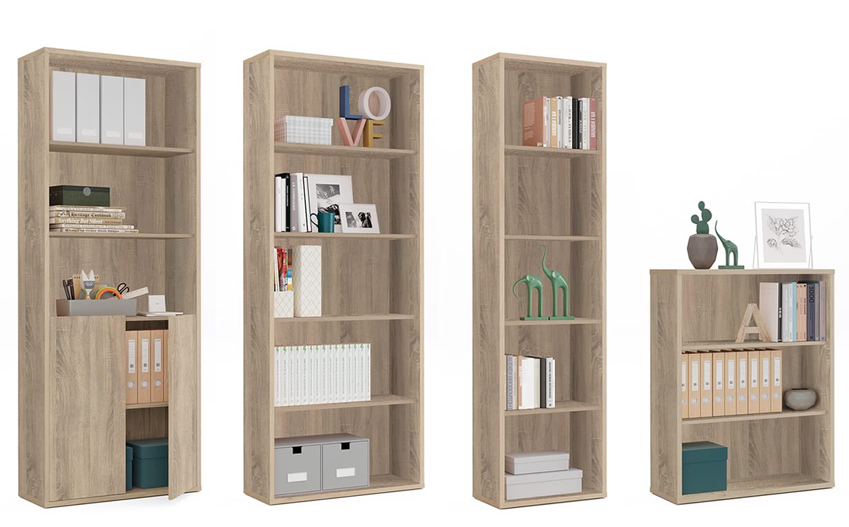 Estantería Librería Baja, Armario Oficina de 3 Estantes, Acabado en Color Roble Aurora, Medidas: 100 cm (Alto) x 76 cm (Ancho) x 33 cm (Fondo)