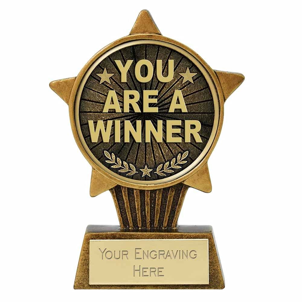 Trophies Plus Medals Mini Stars Plus Large Star Novelty You Are A Winner Trophy 10cm (3 7/8") FREE ENGRAVING