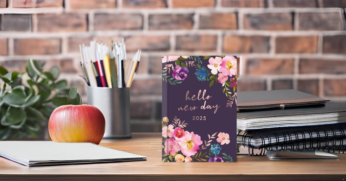2025 A6 Hardcover Diary, Week to View Planner, Stylish Lilac Floral Design, A6 Size (Hello New Day)