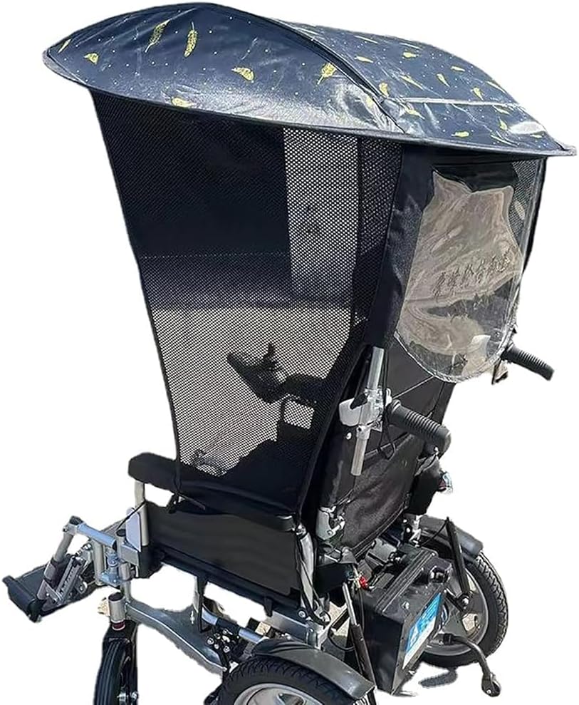 Electric Wheelchair Umbrella Canopy – Adjustable Awning with Sun Shade & Rain Cover | Side Gauze, Breathable & UV-Resistant | Universal Fit for Most Wheelchairs(Color:Wheelchair with Handle)