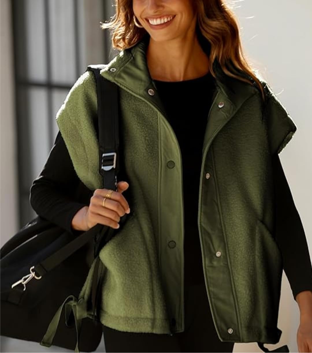 Sherpa Vest Women Oversized Sleeveless Fleece Fuzzy Jacket Winter Zip Up Gilet Outerwear with Pockets - Image 3