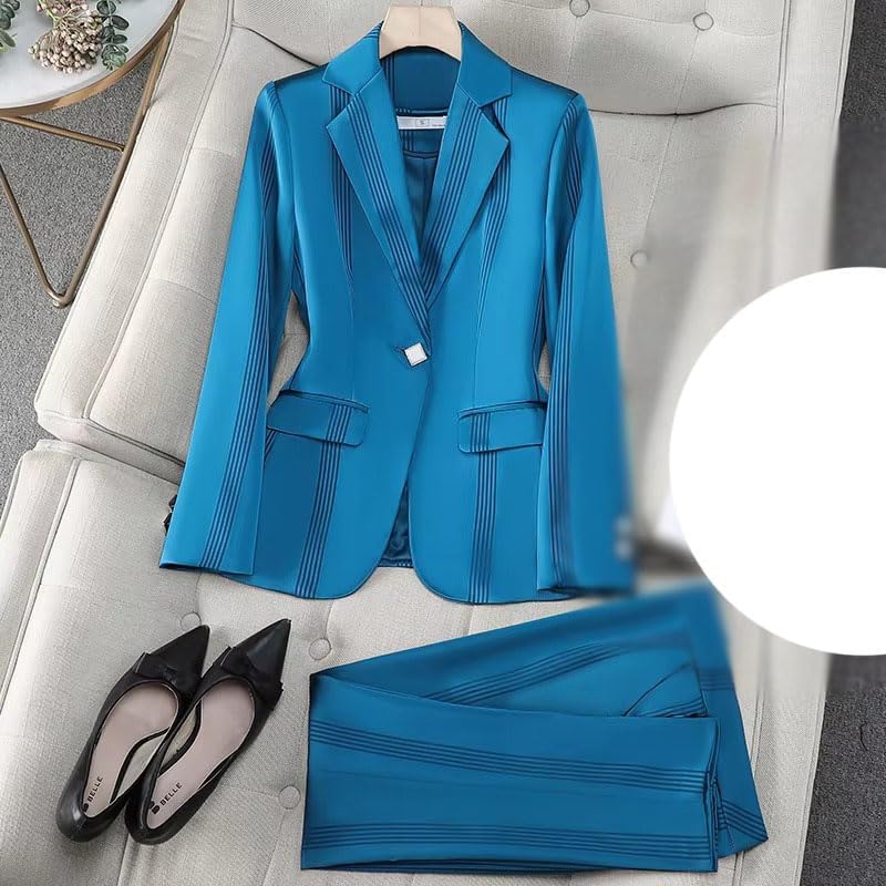 Women's Striped Blazer Pants Suit Set Office Professional Work Outfit