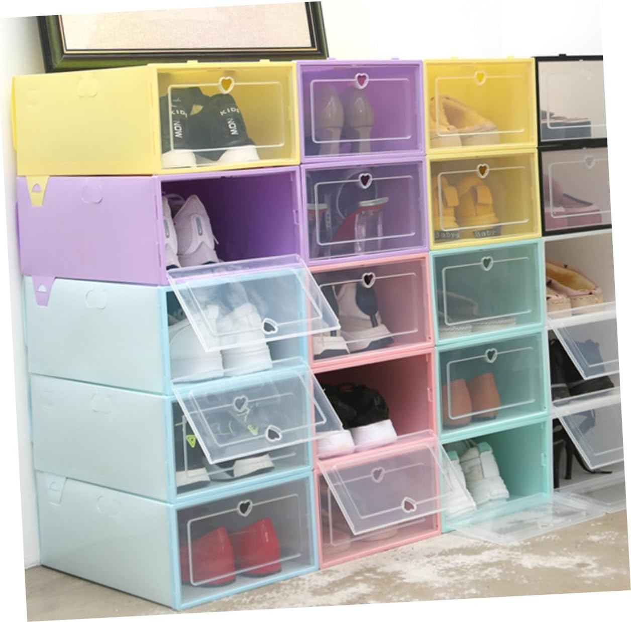 Hemoton 6pcs Shoes Organizer Stackable Shoe Storage Boxes for Closet for Sneakers and Accessories